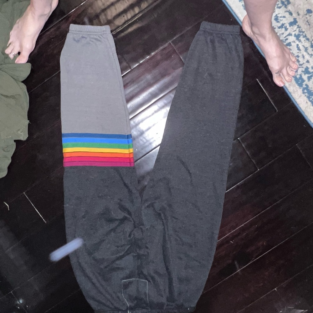 Aviator Nation Black and Gray joggers with Yellow Accent